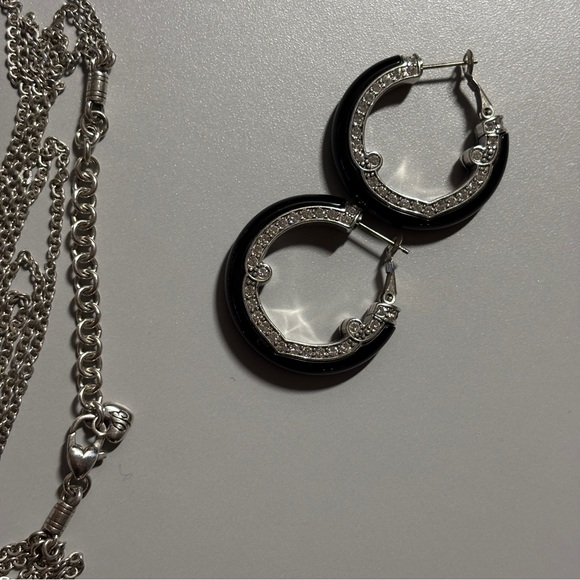 Brighton Imperial Swarovski Crystals Silver Black Resin Bangle Set Retired Rare - Picture 9 of 12